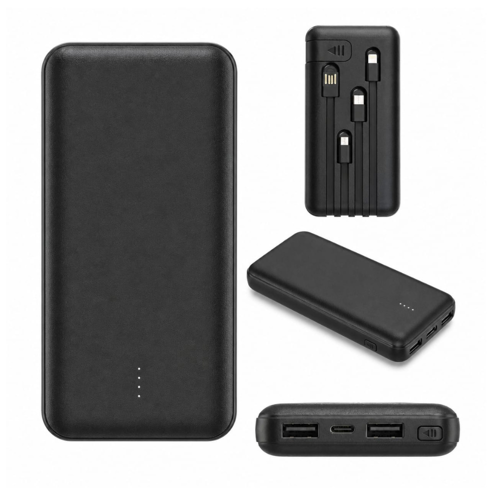 20,000mAh power bank with 4 built-in cables and free protective pouch by Tech Drip