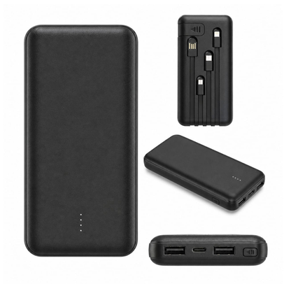 20,000mAh power bank with 4 built-in cables and free protective pouch by Tech Drip