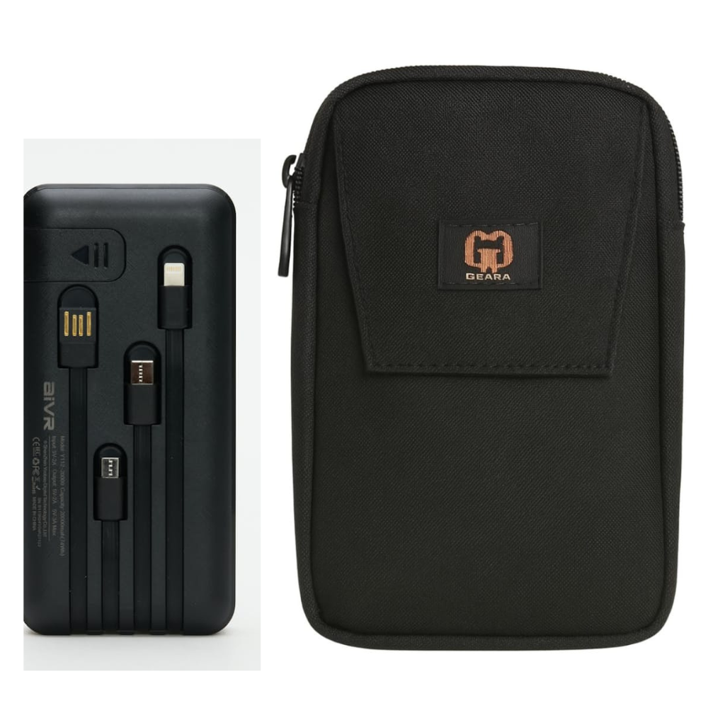 20,000mAh power bank with 4 built-in cables and free protective pouch by Tech Drip
