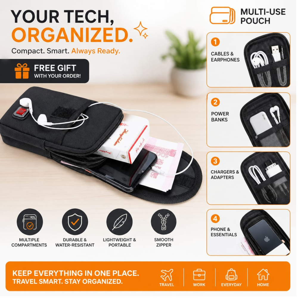 20,000mAh power bank with 4 built-in cables and free protective pouch by Tech Drip